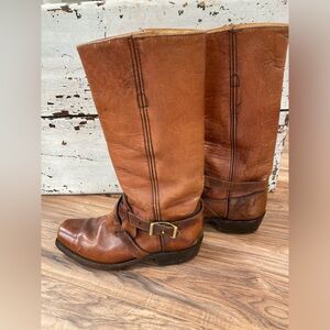 Vtg 70s Frye Boots Black Label Mens 7.5D Brown Riding Boots Harness Tall Leather
